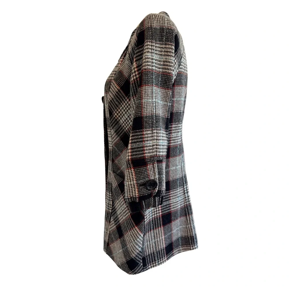 Guess Jeans Plaid Wool Blend Coat Womens L Black White Red Preppy Academia - Picture 6 of 16
